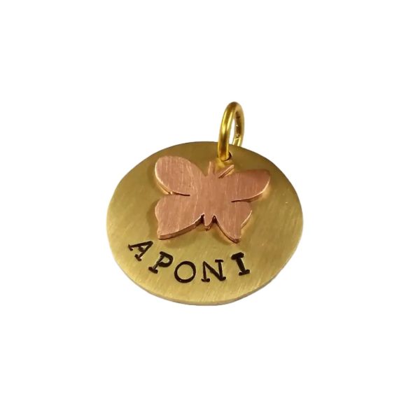 brass and copper butterfly dog tag