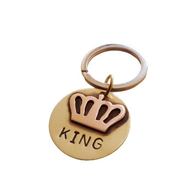 King crown dog tag in copper and brass