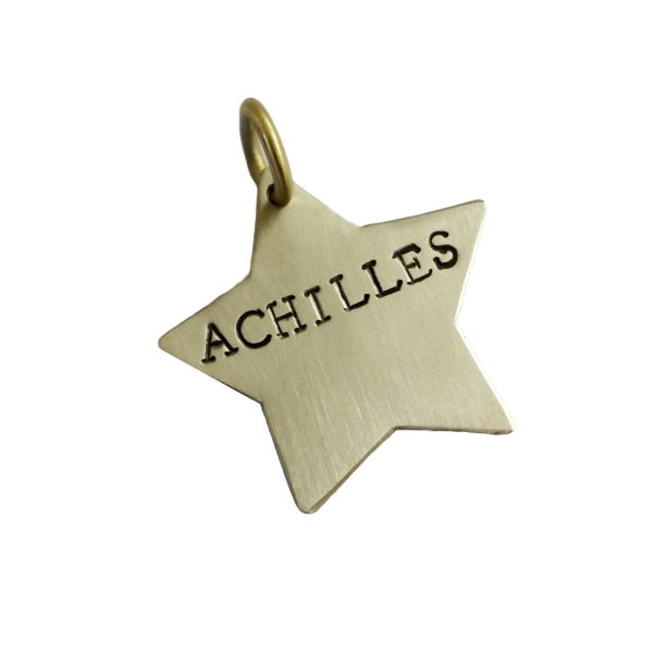 star dog tag with gothic font
